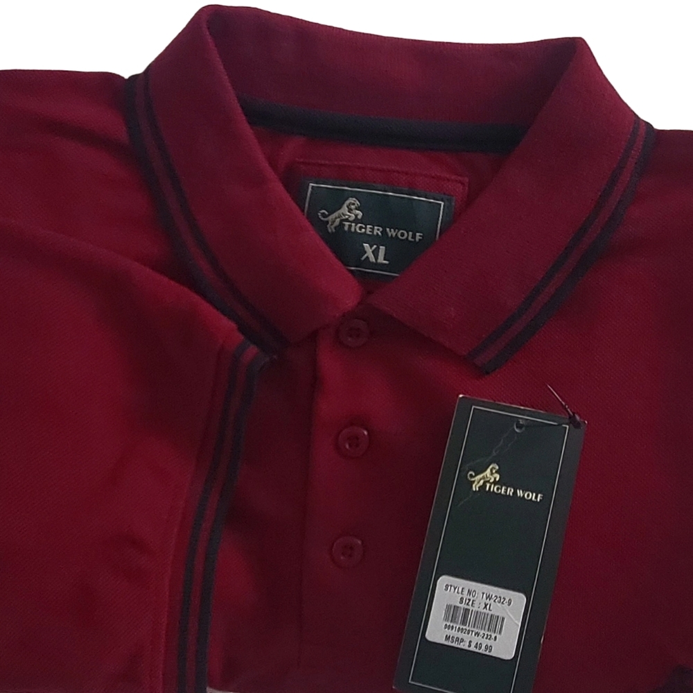 Tiger Wolf Men's XL Short Sleeve Burgundy Polo Shirt New